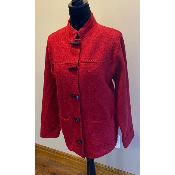 Ruby Rd Womens Jacket 100% Wool Size Medium Fuzzy Red Chinese Style w/ Pockets - Picture 4 of 12